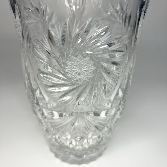 9” Hand Cut Crystal Lead Glass Vase Pinwheel Star Of David Heavy Vintage - Picture 7 of 10